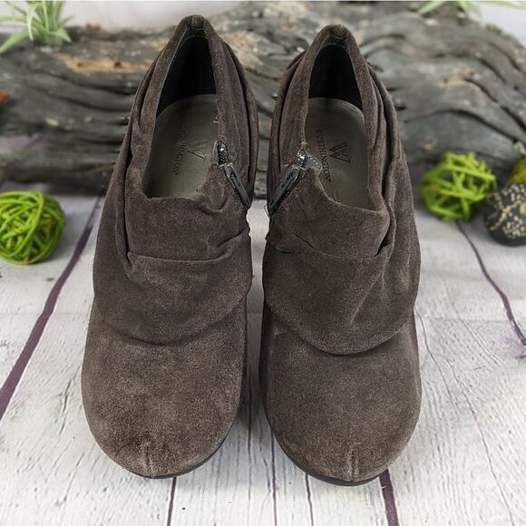 Worthington Charcoal Suede Side Zip Heeled Ankle Booties - Picture 5 of 9